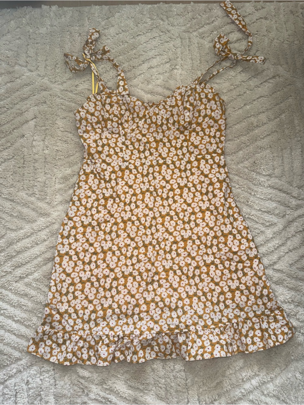 Princess Polly Yellow Floral Tie-Strap Mini Dress